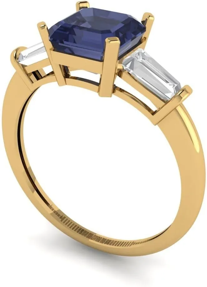 Yellow Gold - Promise Ring for Women - Bridal Gift (Size) Clara extort curio Pucci 1.62 ct Simulated Blue Sapphire and Zircon Engagement Ring - Square Emerald Cut 3-Stone in Solid 18K 