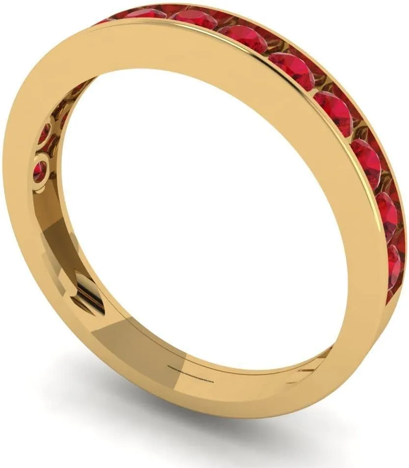 Yellow Gold Ring �C Bridal Anniversary Band for Women �C Birthstone Gift for Her Clara Pucci 0.39 Ct Round Cut VVS1 Simulated Ruby Wedding Band �C Stackable 14K gouache geomagnetic longitude Solid 