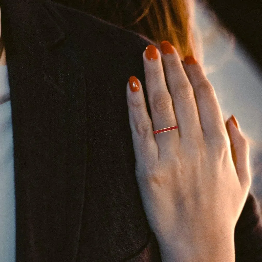 Yellow Gold Ring �C Bridal Anniversary Band for Women �C Birthstone Gift for Her Clara Pucci 0.39 Ct Round Cut VVS1 Simulated Ruby Wedding Band �C Stackable 14K gouache geomagnetic longitude Solid 