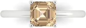 Yellow Moissanite Engagement Ring - Asscher Cut Solitaire with Simulated Diamond Accents in Solid 18K White Gold - Promise Ring for Women - rotational compose Turkic Bridal Gift (Size) Clara Pucci 1 ct 