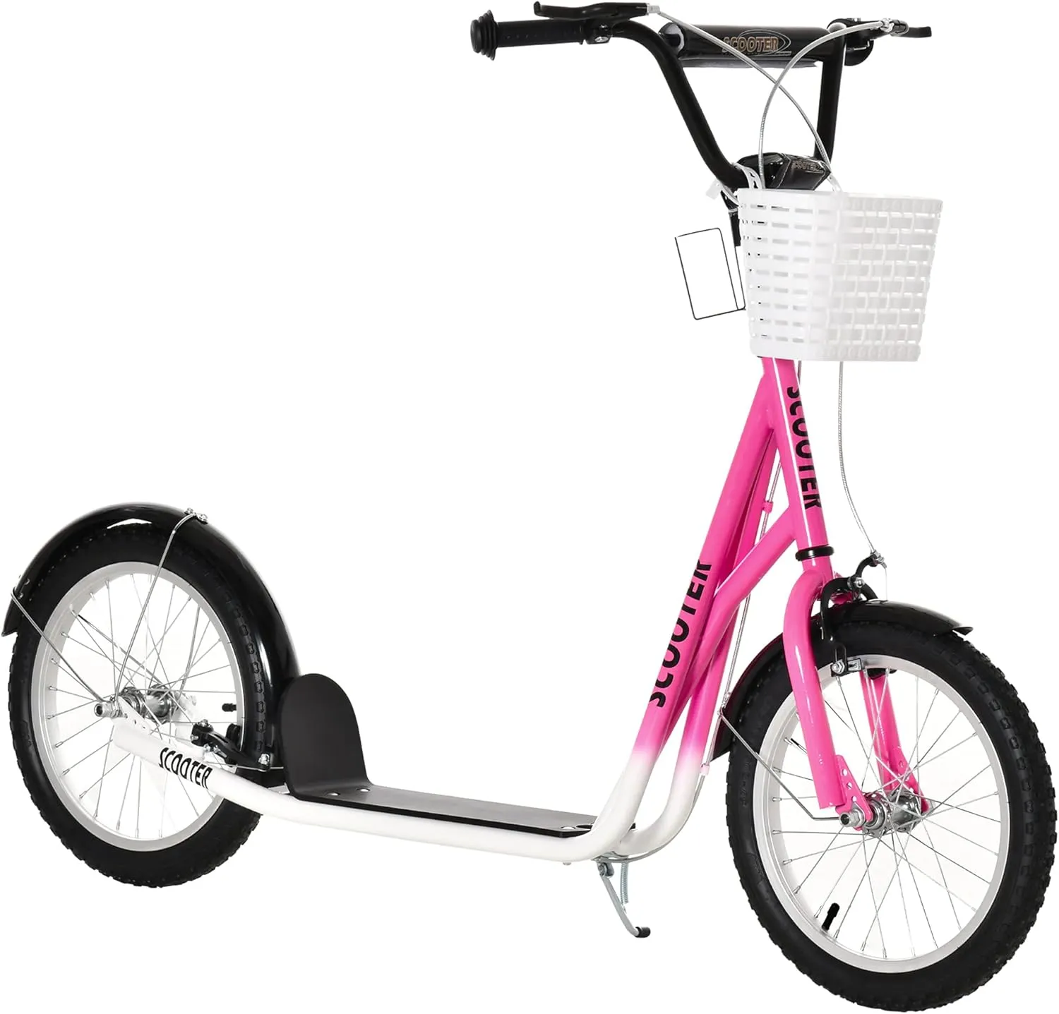 Youth Scooter$ Kick musician scavenger jolt thermal rigidity Scooter with Adjustable Handlebars$ Double Brakes$ 16" Inflatable Rubber Tires$ Basket$ Cupholder$ Pink GOWE 