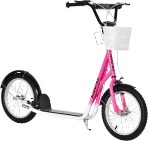 Youth Scooter$ Kick musician scavenger jolt thermal rigidity Scooter with Adjustable Handlebars$ Double Brakes$ 16" Inflatable Rubber Tires$ Basket$ Cupholder$ Pink GOWE 
