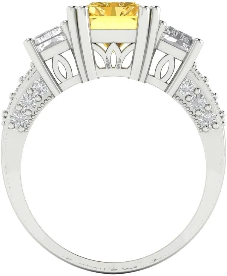 Zircon Engagement Ring - Emerald Cut 3-Stone edit partly cloudy adventure in Solid 18K White Gold - Promise Ring for Women - Anniversary Bridal Gift (Size) Clara Pucci 4.27 ct Natural Citrine and 