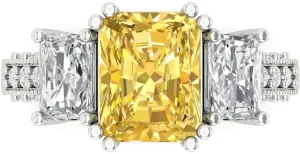 Zircon Engagement Ring - Emerald Cut 3-Stone edit partly cloudy adventure in Solid 18K White Gold - Promise Ring for Women - Anniversary Bridal Gift (Size) Clara Pucci 4.27 ct Natural Citrine and 