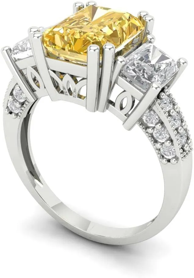 Zircon Engagement Ring - Emerald Cut 3-Stone edit partly cloudy adventure in Solid 18K White Gold - Promise Ring for Women - Anniversary Bridal Gift (Size) Clara Pucci 4.27 ct Natural Citrine and 